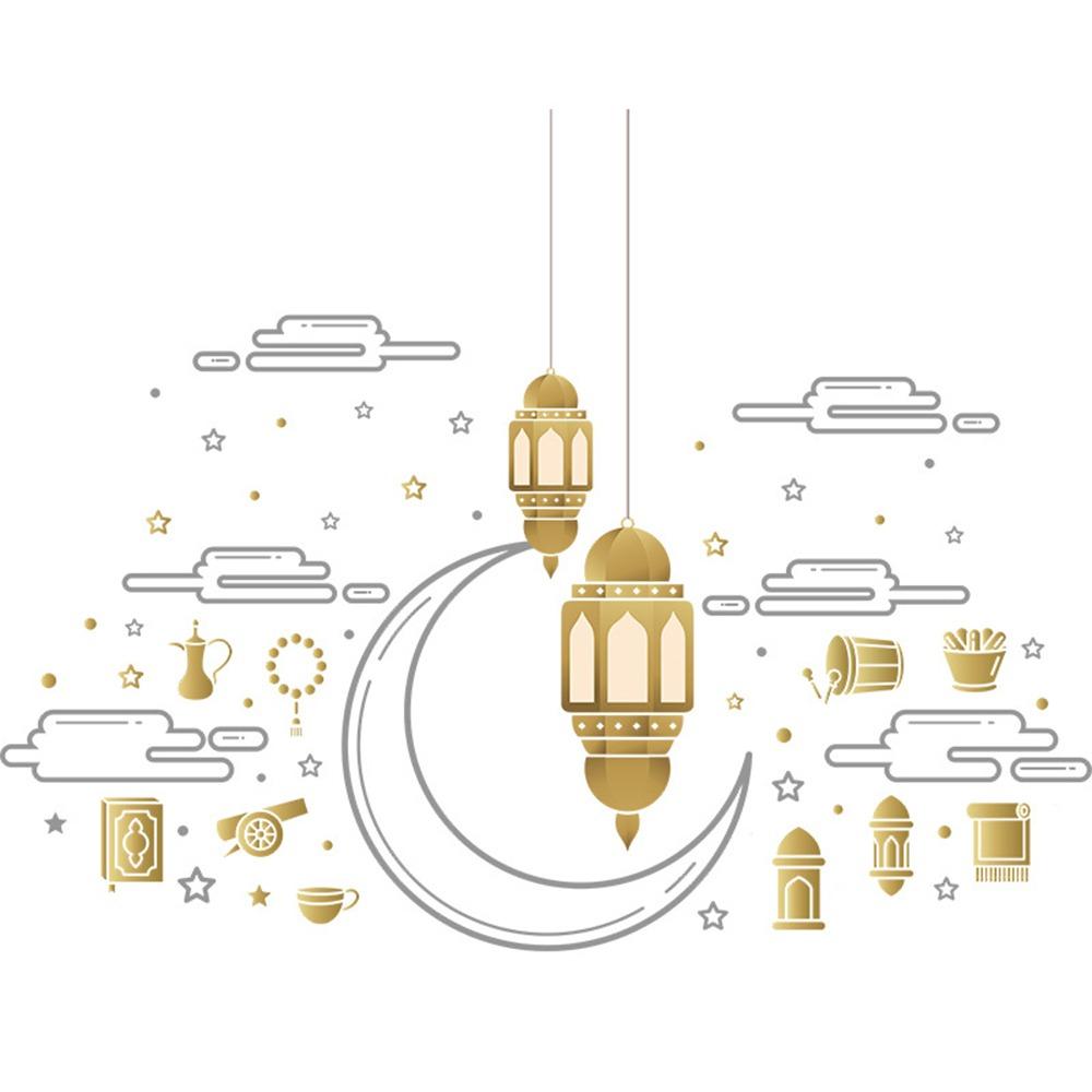 Multicolor Eid Mubarak Wall Stickers Star Moon Lantern Castle Ramadan Kareem Decals Eid Al-fitr Accessories Mural Bedroom