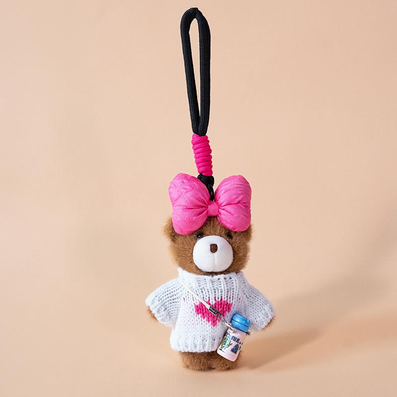 

Pink Teddy Bear Keychain Plush Doll Soft Short Pile For Backpack Decor белый