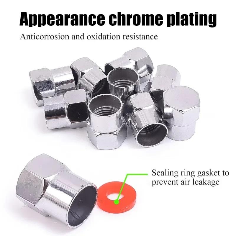 Car Flat Head Valve Cap Universal Hexagonal Chrome Plated Dust Wheel Nozzle Decor Tyre Valve Stem Caps Auto Accessories 20/10Pcs