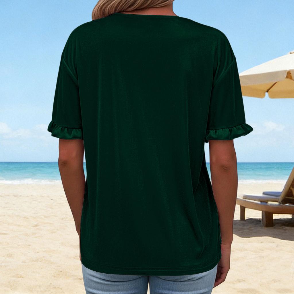 Women's Fashion V-Neck Short-Sleeve T-Shirt: -Color, Loose-Fit Casual Top