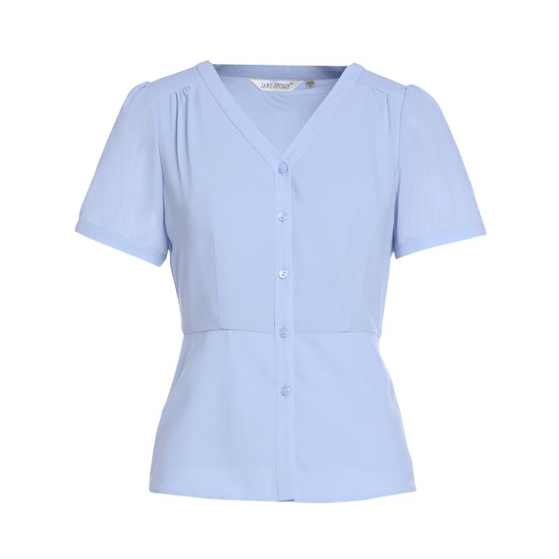Elegant Folded Design Shirt, Women's Summer Style, Versatile for Professional Commuting, V-neck Waist Cinched Chiffon Shirt