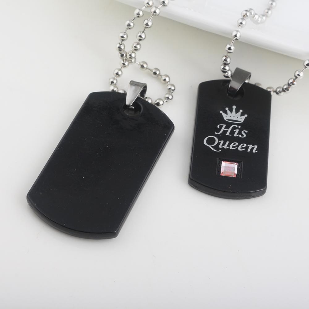Her King & His Queen Couple Military Card Necklace Pendant Valentine's Day Wedding Anniversary Crown For Man Women Jewelry Gift