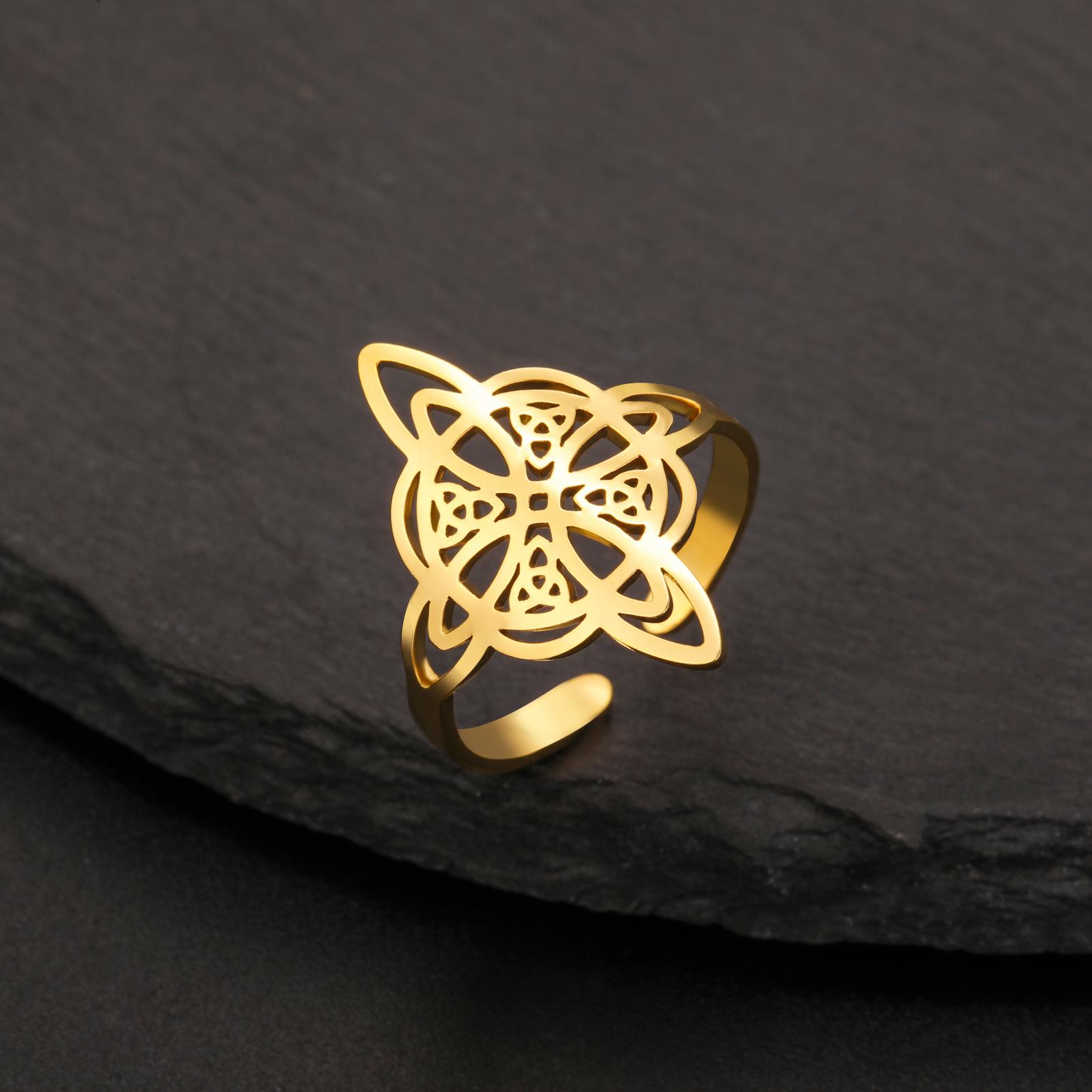 

YILUOCD Колдовство Нержавеющая сталь Открытое кольцо Сверхъестественный Ведьмин узел Кольца для женщин Викканский крест Защитный амулет Ювелирные изделия