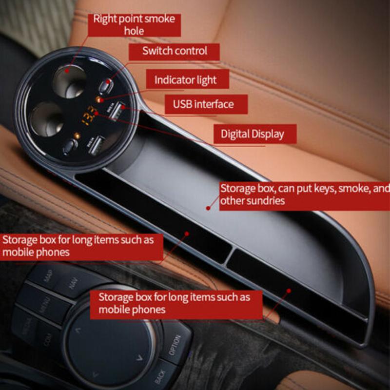 Scaun de mașină Gap Organizator din piele Cutie de depozitare multifuncțională Buzunar pentru crăpătură pentru scaun Consolă centrală Încărcător USB dublu Tensiune auto