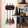 Halloween Broom Parking Sign with 3 Wooden Witch Brooms Solid Wood Hanging Decoration Halloween Decor Broom Parking Sign for Front Porch Wall