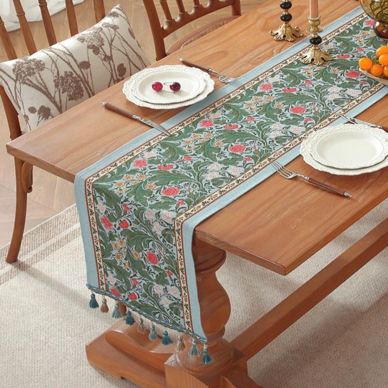 American Vintage Tea Tablecloth Dining Table Decorative Tablecloth Coffee Table with Fringe Table Runner