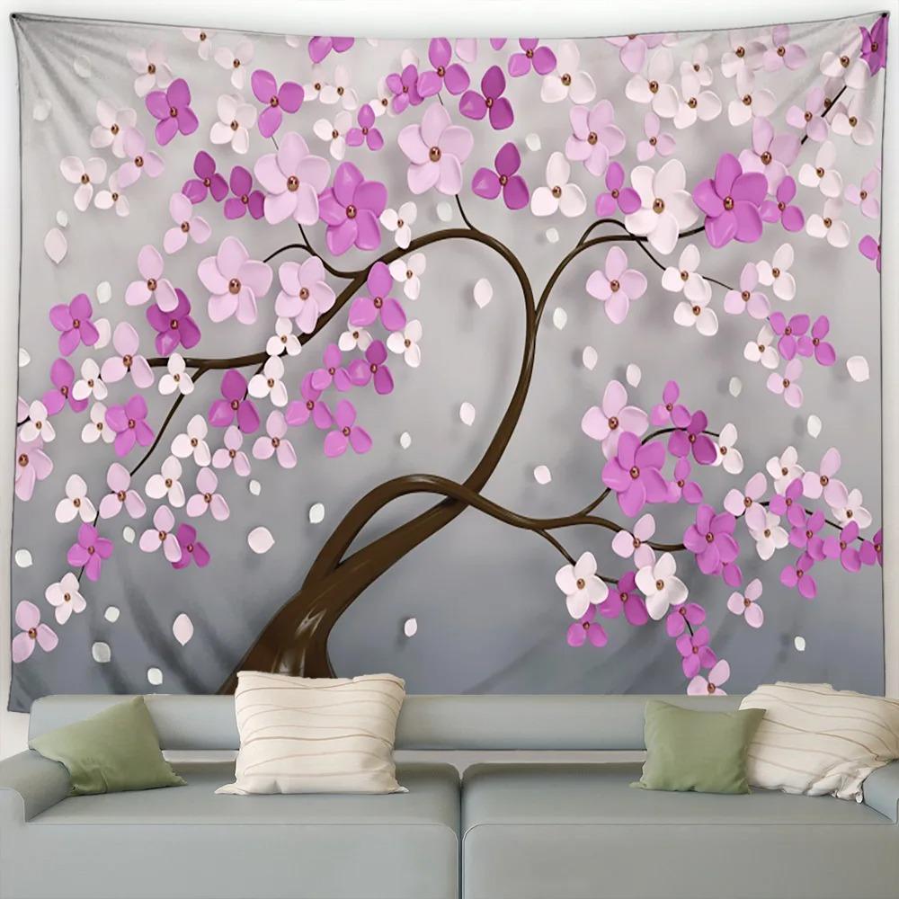 Белые цветы Золотой ствол дерева Креативный декоративный гобелен Домашняя стена Гостиная Офис Декоративный гобелен 74x94cm(29x37in)