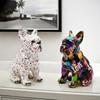 Kawaii Painted Bulldog Statue Cartoon Colorful Dog Statue Graffiti French Bulldog Statue  Children