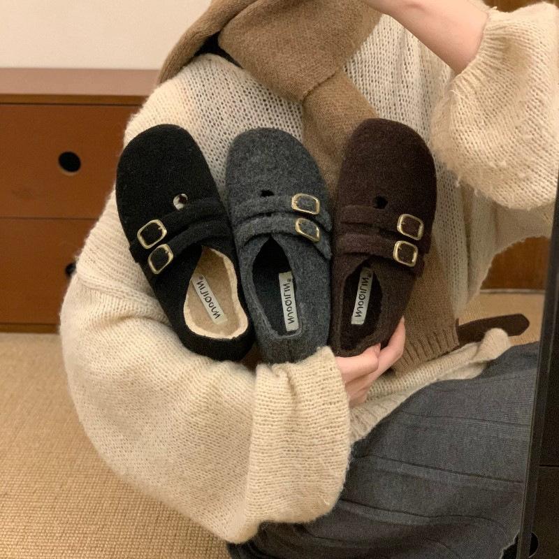 Fashion retro platform plush warm Birkenstocks women's new winter fluffy Mary Jane single shoes