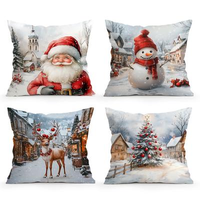 Santa Claus And Snowman Pillowcase Printed Polyester 45x45cm Throw Pillowcover Decorative Sofa Cushion Pillowslip Home Decor