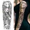1 Sheet Black Skull God Wolf Eagle Temporary Tattoos For Men Women Full Arm Sleeve Tattoo Sticker Realistic Fake Tiger Lion Ship