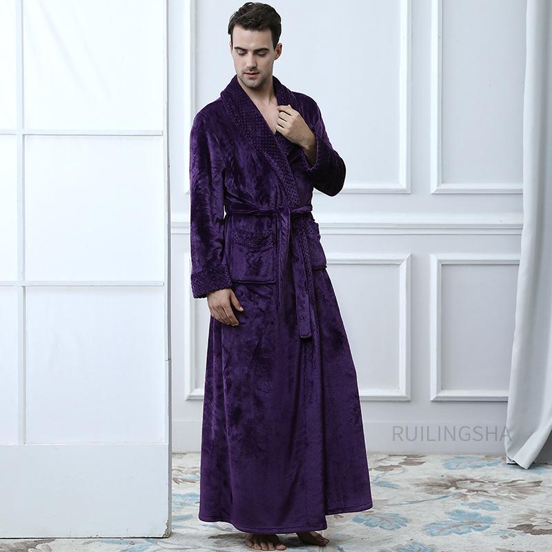 

Unisex Warm Flannel Bathrobe: Extended, Thickened, Plus Size for Autumn/Winter XL (145-210 lbs, 170-190 cm)