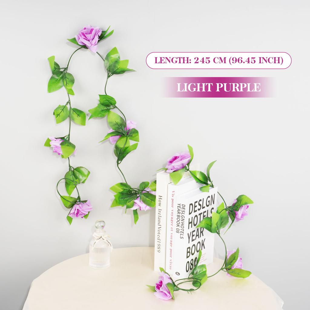 9 Flower Head Artificial Silk Rose Ivy Garland Fake Flower Vine with Green Leaves for Wedding Party Home Decor, DIY Wreath