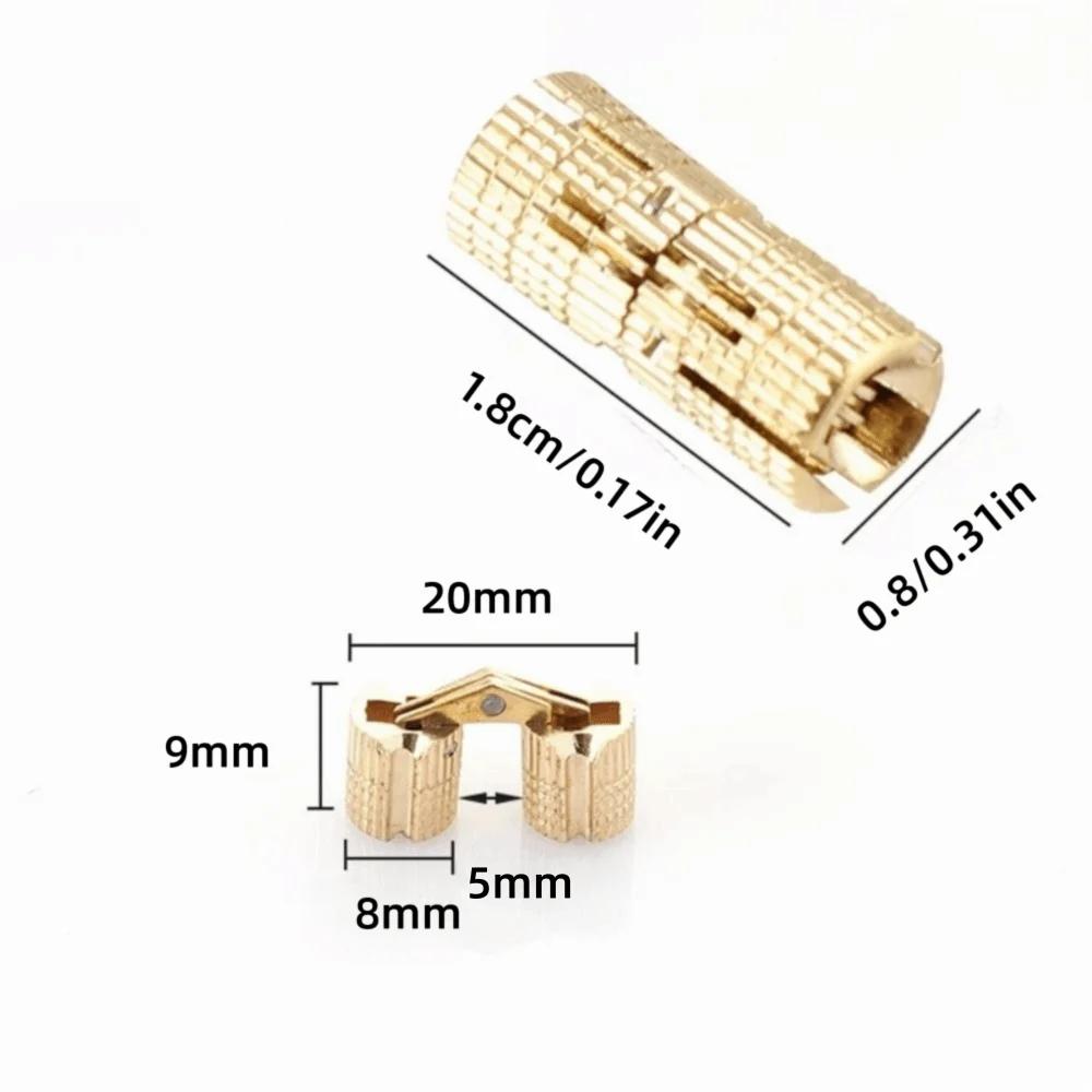 8PCS 8mm Cabinet Hinge Brass 180 Degree Opening Angle Barrel Hinge With Screws Invisible Furniture Hinge Cabinet Installation