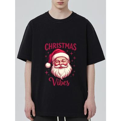 Weihnachtliche Stimmung Santa Claus Print Schwarzes T-Shirt für Weihnachtsfeier und festliche Anlässe