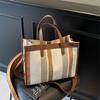 Large Capacity Canvas Bag Hand Carrying Student Class Crossbody Bag Striped Contrast Tote Bag