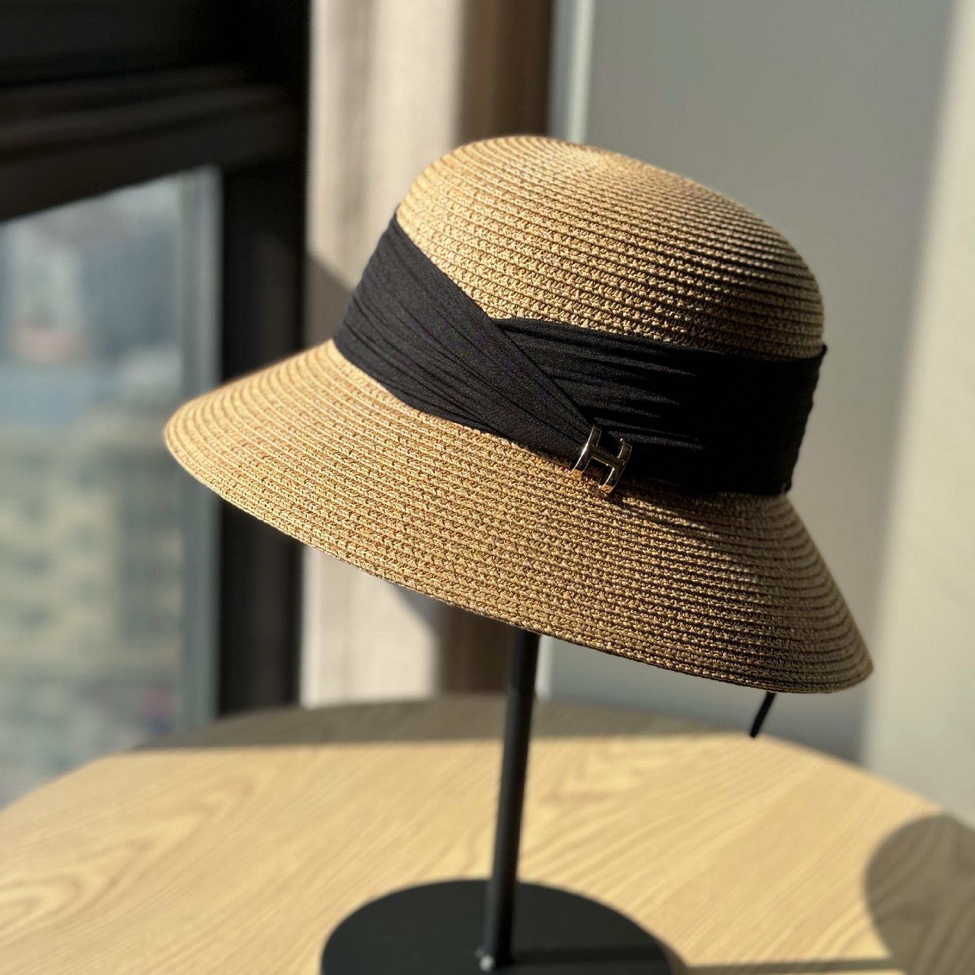 

New French Straw Hat Women s Summer Seaside Sun Hat Beach Vacation Basin Hat Shade Adjustable хакі