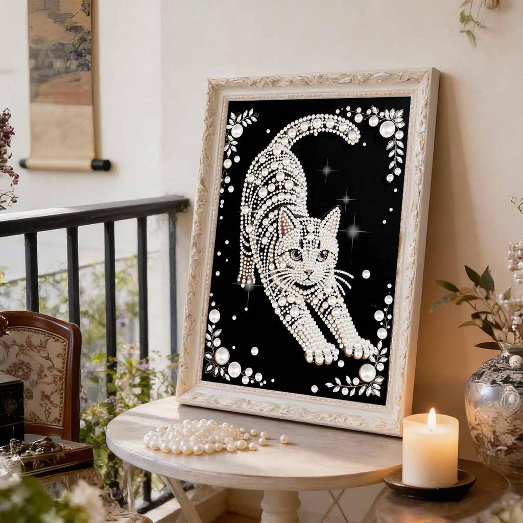 Pearl Painting Kit White Cat Theme Frameless Handicraft DIY Bedroom Decoration Living Room Wall Art Room Decoration Art Craft Decoration