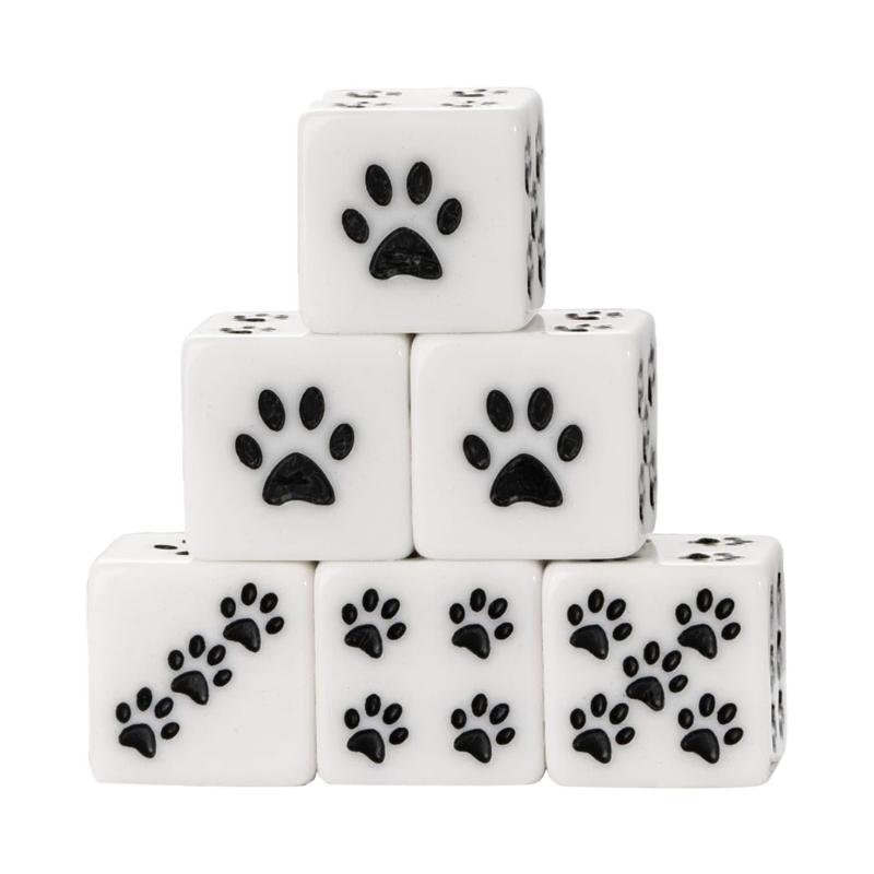 

Pack of 6 Cartoon Pattern Square Corner 16mm Dices Cubes with Mini Paw Dot for Kids Resins 6 Sided Educational Dices Set 1