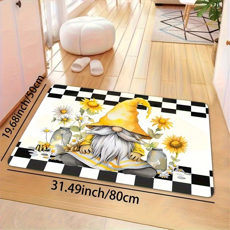 Gnome Sunflower Kitchen Rug, Washable Non-Slip Mat for Laundry Bathroom Bedroom Living Room Entryway Decor