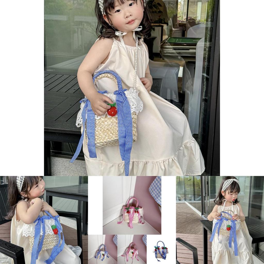 Charming Breathable Straw Woven Kids Crossbody Bag In Cute Strawberry And Cherry Styles