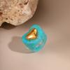 GEMCHIC Women's Colorful Heart Resin Ring with Gold Accent, Adjustable Stainless Steel Fashion Jewelry for Daily Wear