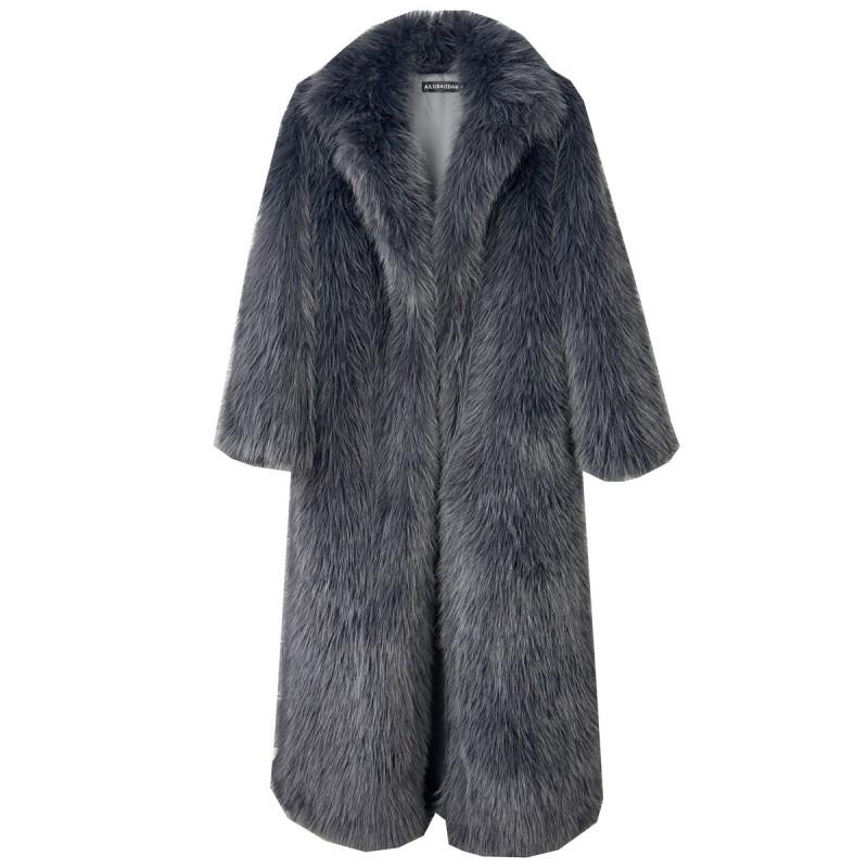 Womens Faux Fur Long Coat Blazer Collar Winter Streetwear Outerwear