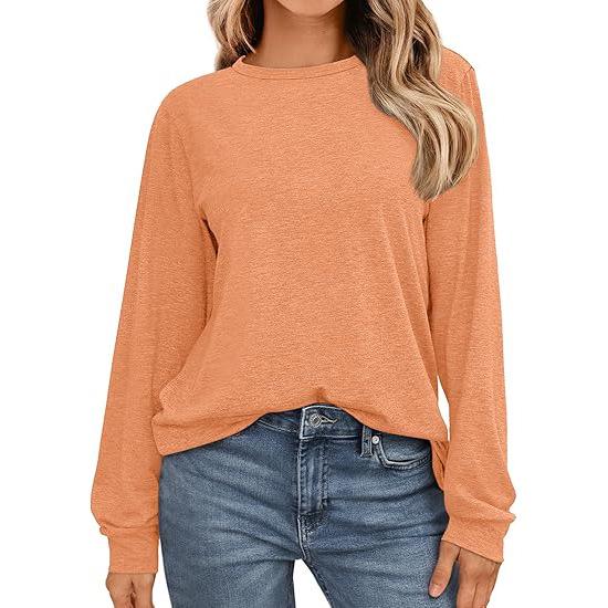2024 Women's Long-Sleeved Loose Round Neck Pullover Casual Basic T-shirt