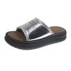 2025 summer new muffin bottom open-toed slippers women wear silver simple wind half-drag versatile not tired foot sandals