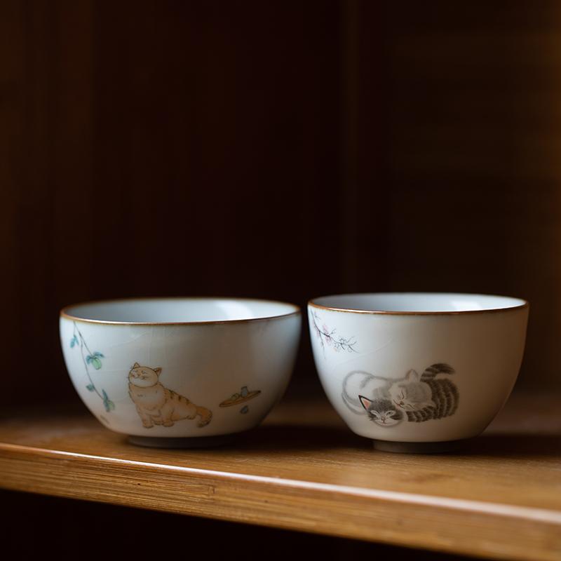 LUWU ceramic teacup cute cat chinese tea cup drinkware