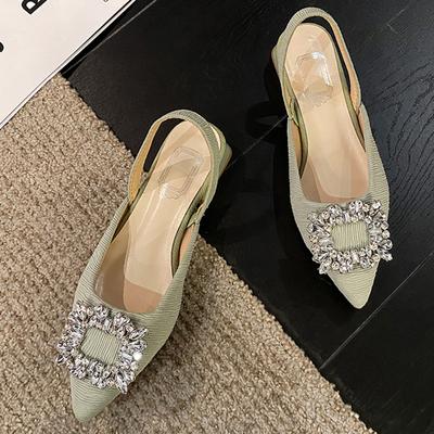 Fashion Pointed Toe Crystal Buckle Sandals Women Back Strap Low Heel Dress Shoes Female Luxury Rhinestone Gladiator Sandalias Mujer