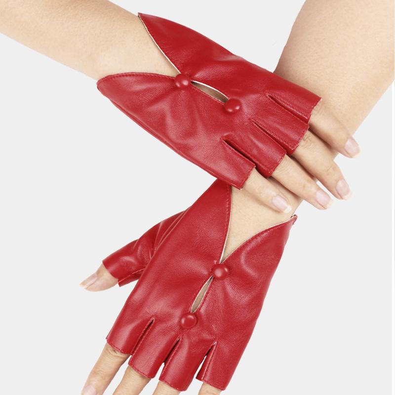 1 Pair Half Finger All-match Dance All-match Gloves Elegant PU Leather Fashionable Performance Light Luxury Art Thin 16x14cm