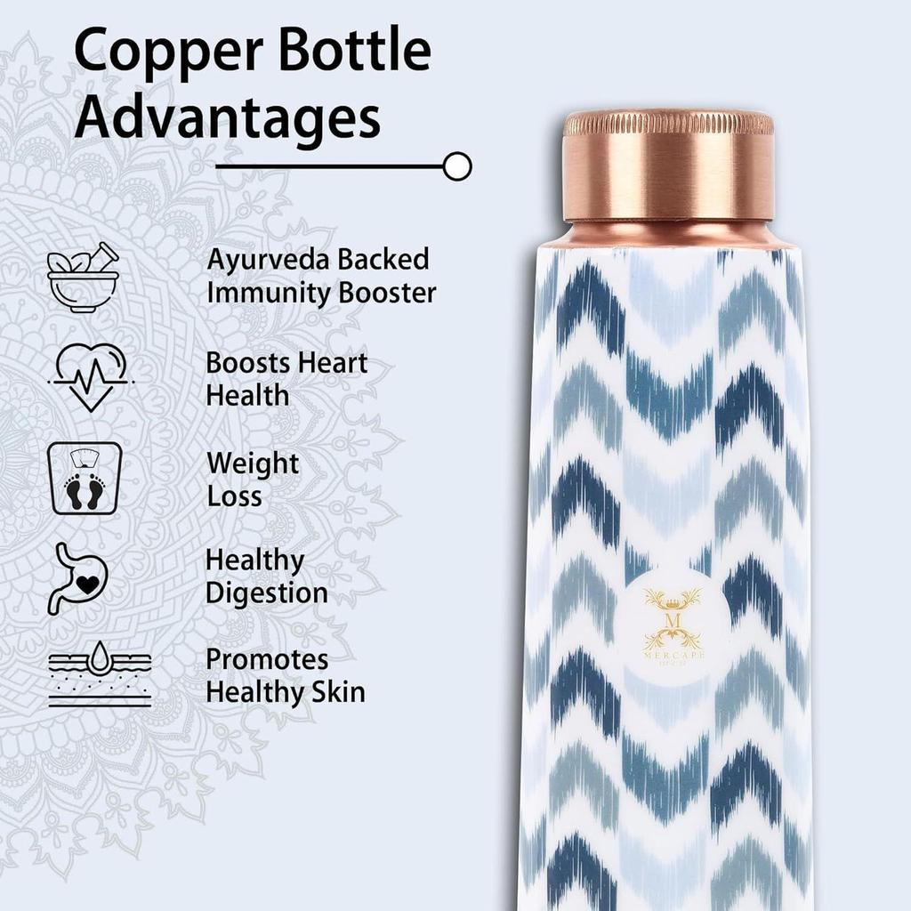 Zigzag100% Pure Joint Less Copper Bottles for Water with Leak Proof Lid | Ayurveda BPA Free & Non Toxic | Ayurvedic Office