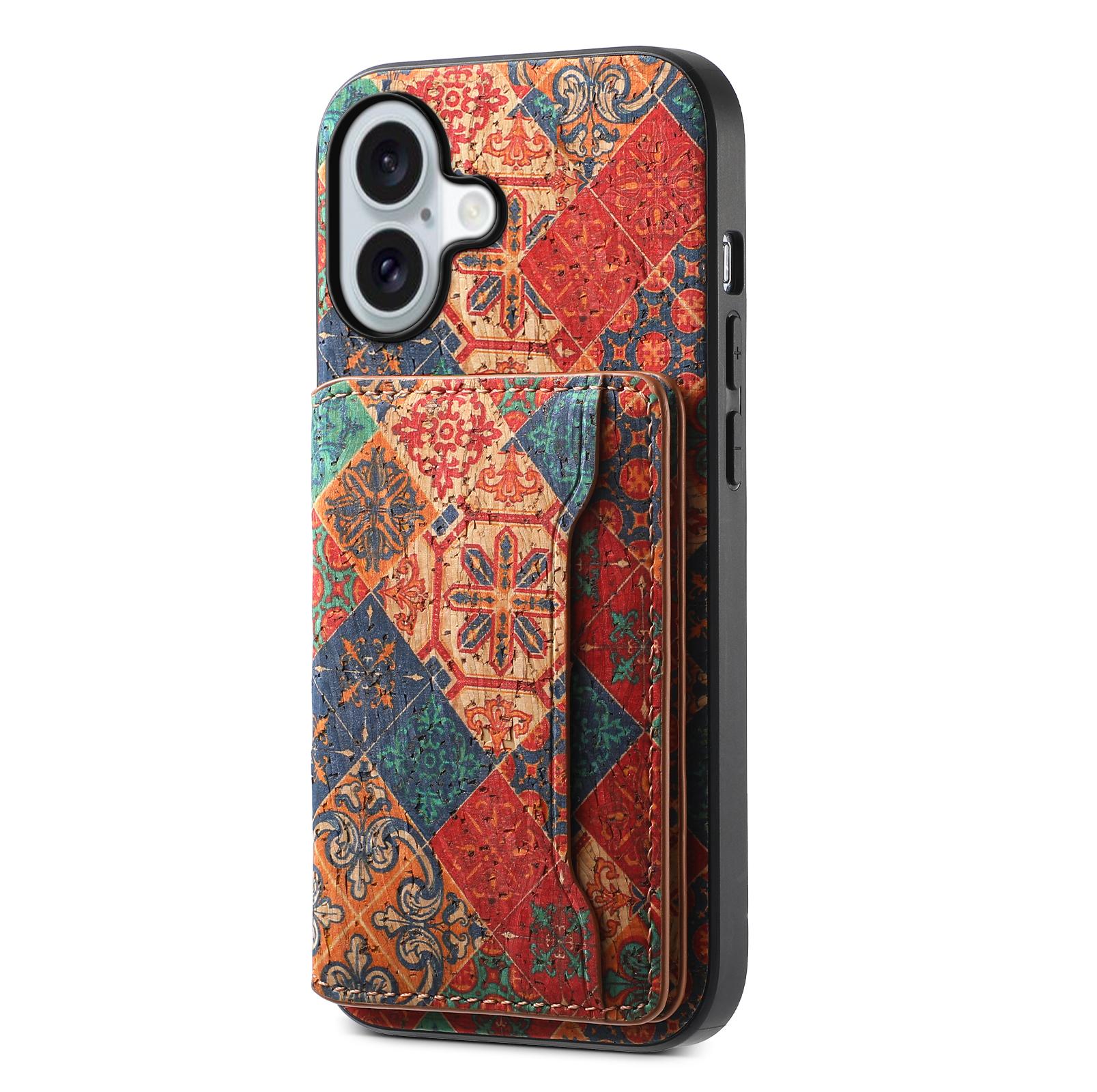 

For iPhone 17 Case Flower Print Leather+PC+TPU Cover with Card Holder Kickstand Winter/Blue