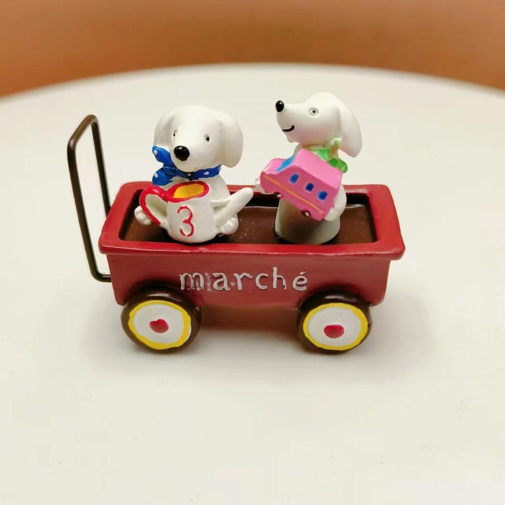 Resin Cartoon Dog Sitting Pushcart Miniature Garden Decor For Desktop Display