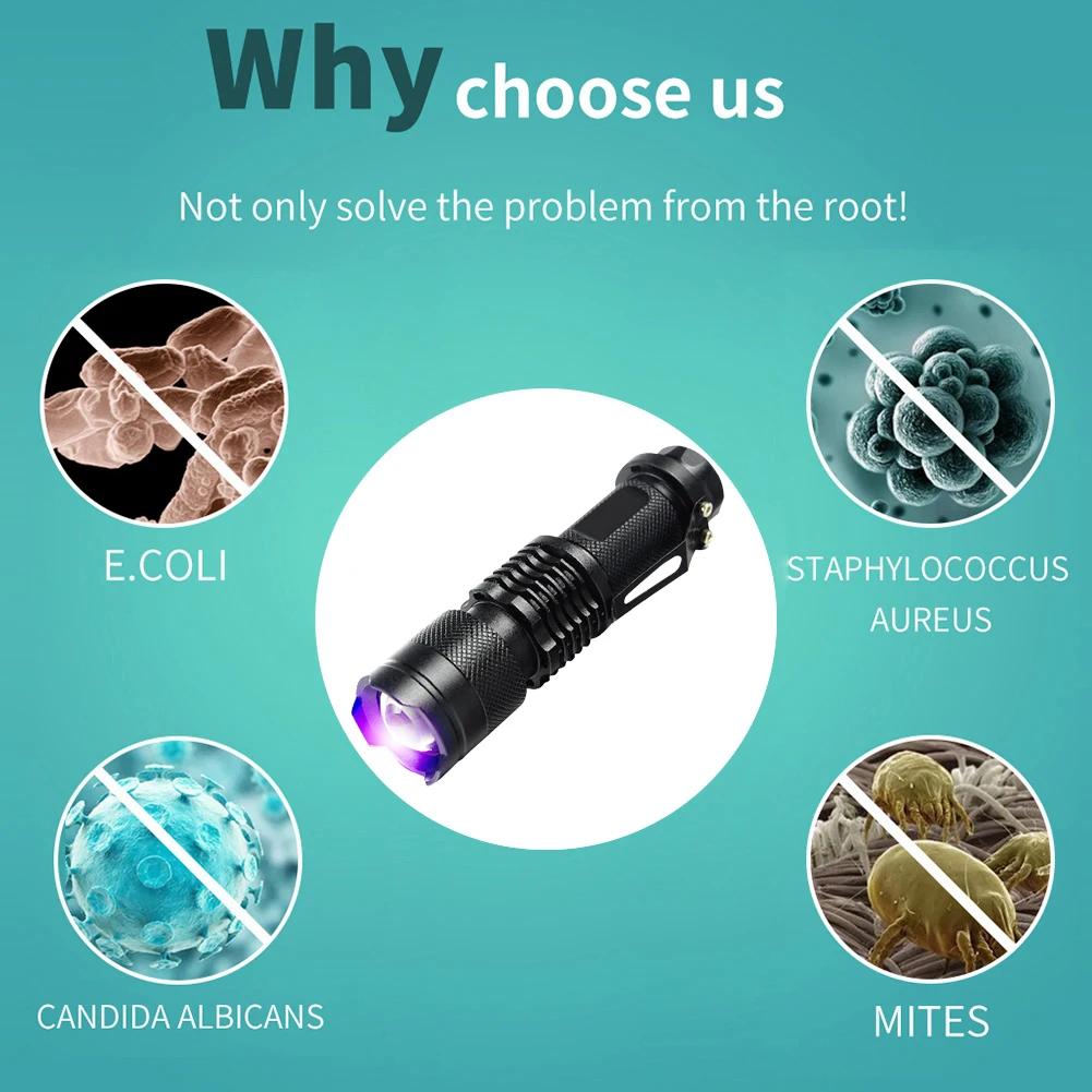 LED UV Flashlight 365nm/395nm Ultraviolet Torch Money Verification Inspection Lamp Pet Urine Stain Detector Tools Purple Light
