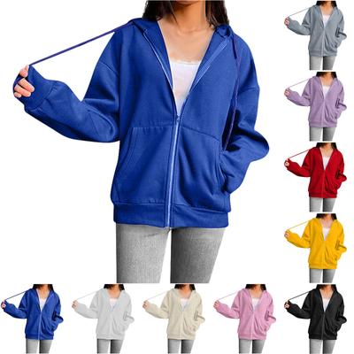 Zip Up Hoodie Women Oversized Sweatshirt With Pocket Hooded Long Sleeve Jackets
