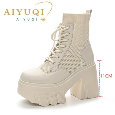 Mode AIYUQI Damen Sommerstiefel 2025 Neue Plateau Netzstiefel Damen Absatzhöhe 11 cm Mode Coole Stiefel Damen