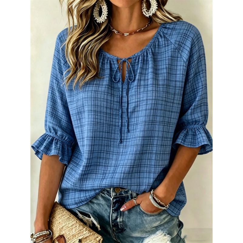 Lazy Casual Half Sleeve Women's Top, Loose Figure-Friendly Design, Comfortable Versatile Outdoor Blouse