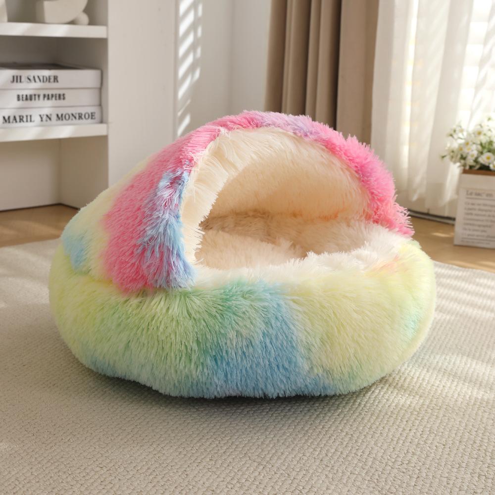 Otoño Invierno Cama Suave de Felpa para Mascotas y Cama para Mascotas Invierno Cálido y Frío Felpa/Forro Polar Corto Edredón Nido Concha Nido para Gatos Semicerrado Nido para Gatos