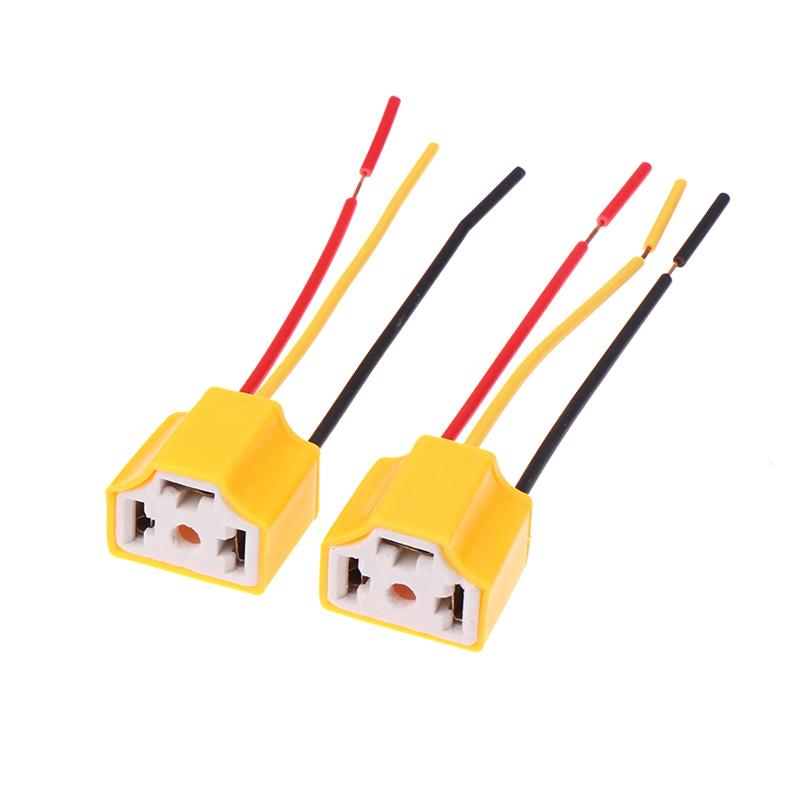 2Pcs/set Car H4 3-hole Ceramic Bulb Socket Copper Wire Wiring Bulb Plug Car Headlight Bulb Lampholder Light Beam Socket Plug