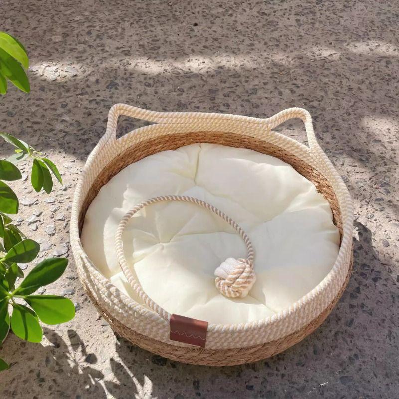 Panier pour chat universel extra large en paille tressée - Chaud, nid pour chaton quatre saisons
