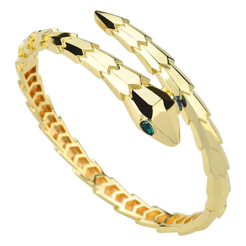 Goldene Schuppen Schlangenform Offener Federarmreif - Damen Trendiger High-End Armreif