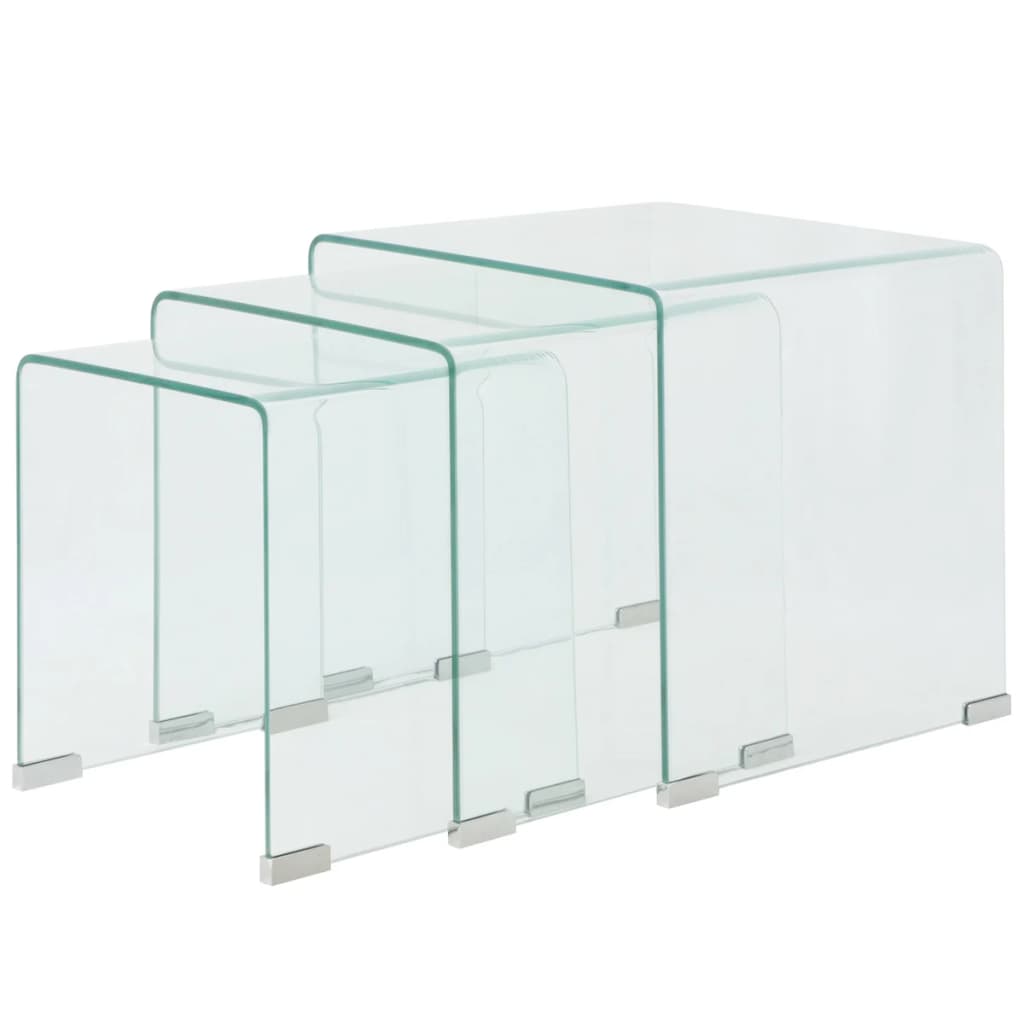  Set of 3 Nesting Tables, Tempered Glass