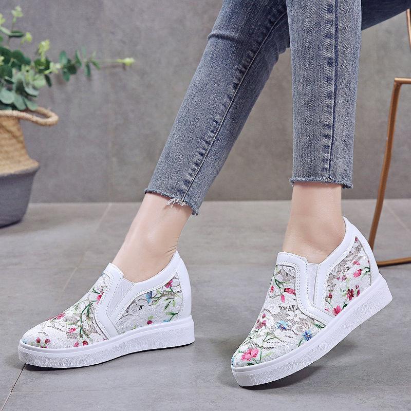 Fashion Summer Casual Women's Lace Breathable Shoes Trends 2025 Original Y2k Fashion Slip On High On Platform Embroidery Ladies Footwear