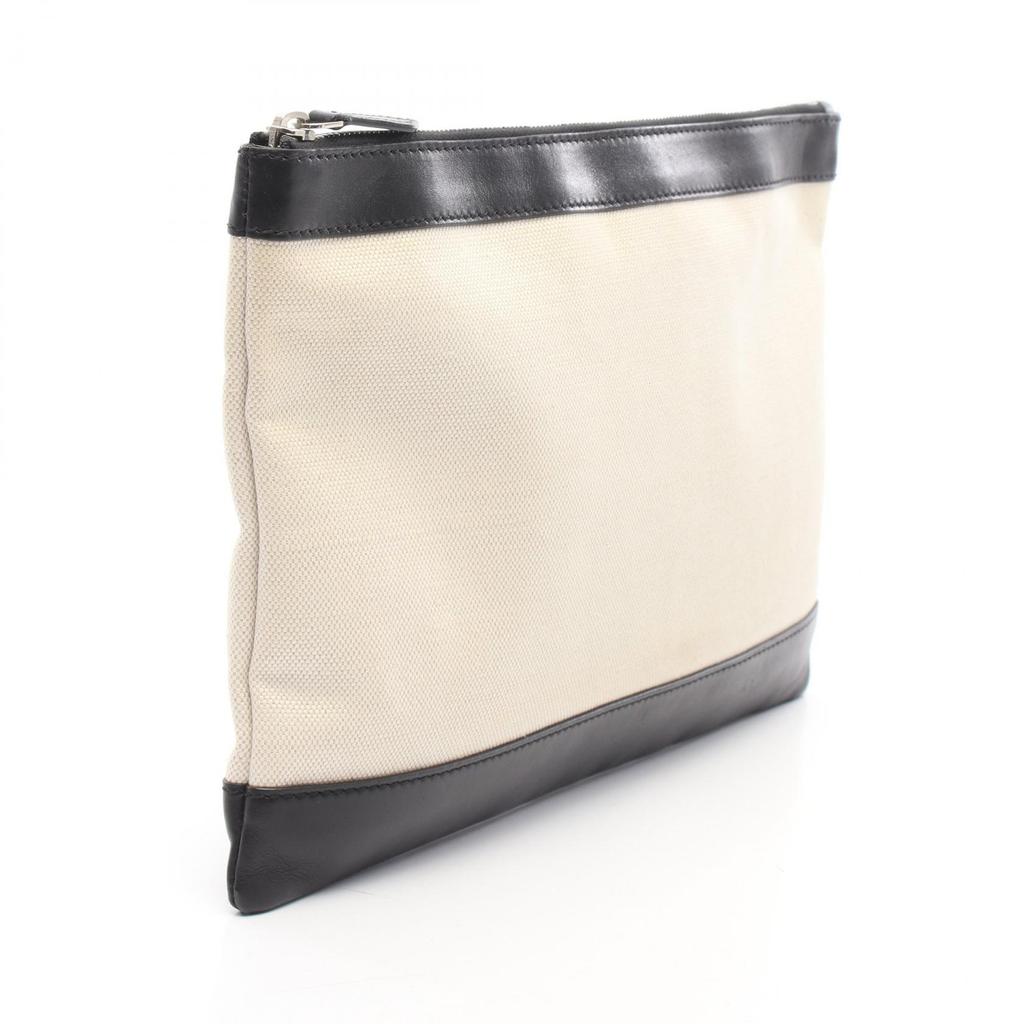 Used BALENCIAGA Navy clip M business bag clutch bag 373834 canvas leather Beige Black Used unisex