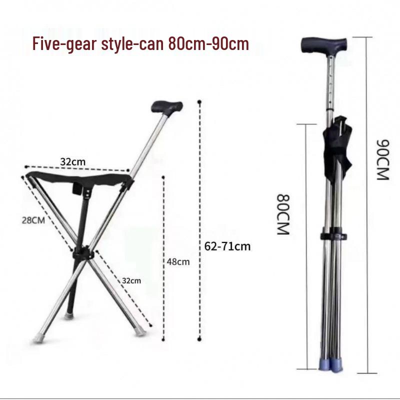 Collapsible Anti-Fall Crutch Stool: Lightweight, Thickened, Triangular Design, Telescopic, Portable, Foldable & Sit-Friendly.