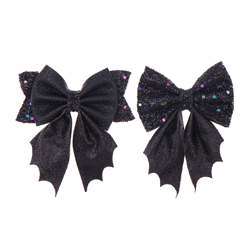 Classical Halloween Festival Girl'S Chunky Leather Bat Hair Bow Clip Wholesale Diy Hair Accessories Headwear Barrette