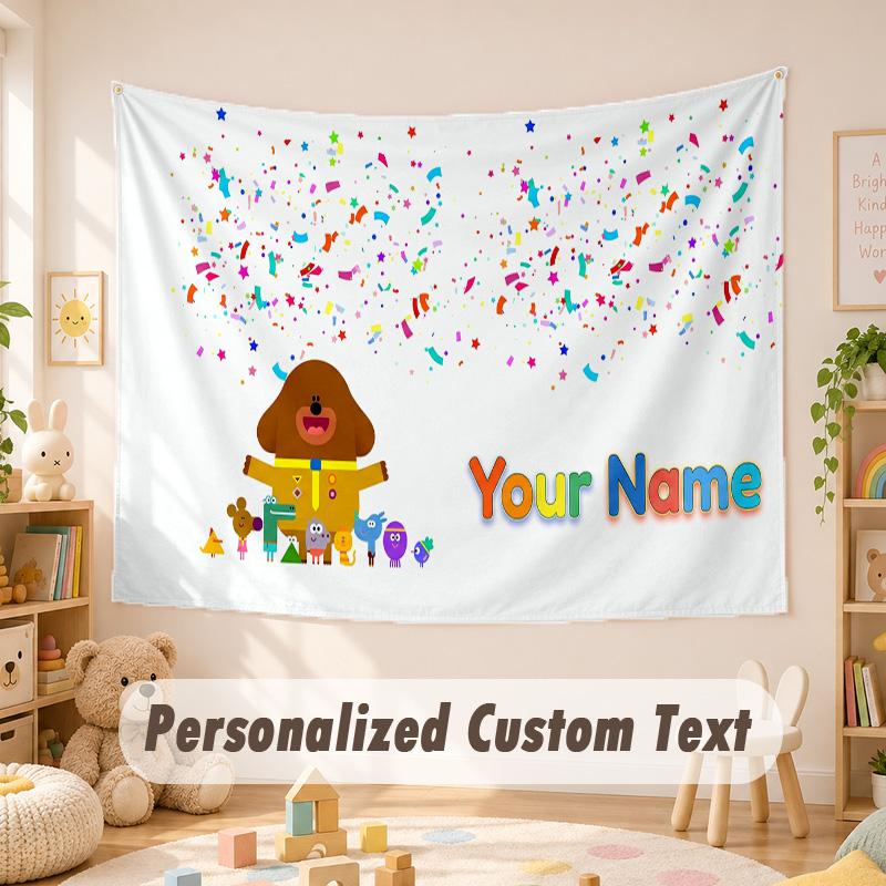 Custom Name Text Tapestry,Hey Duggee Boho Wall Hanging, Decorative Backdrop Tapestry For Room