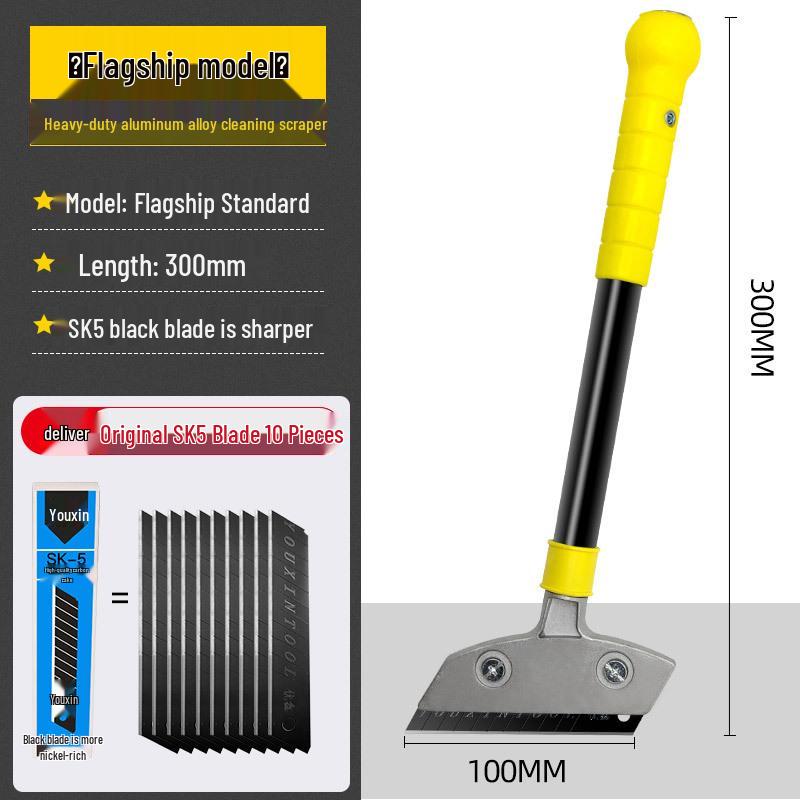 Upgraded Heavy Duty Aluminum Alloy Putty Knife with Thick Black Blade for De-gluing Floor Tiles and Kitchen Use